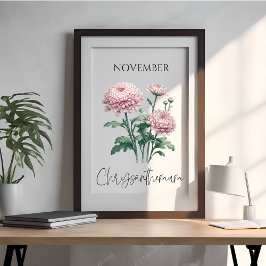 Poster Chrysanthème floral du mois de naissance novembre