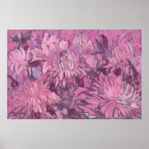 Poster Chrysanthème rose Fleurs Floral Pastel Peinture