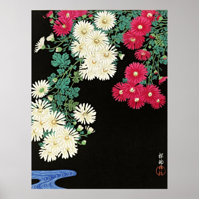 Poster Chrysanthèmes, belle peinture d'Ohara Koson (Devant)