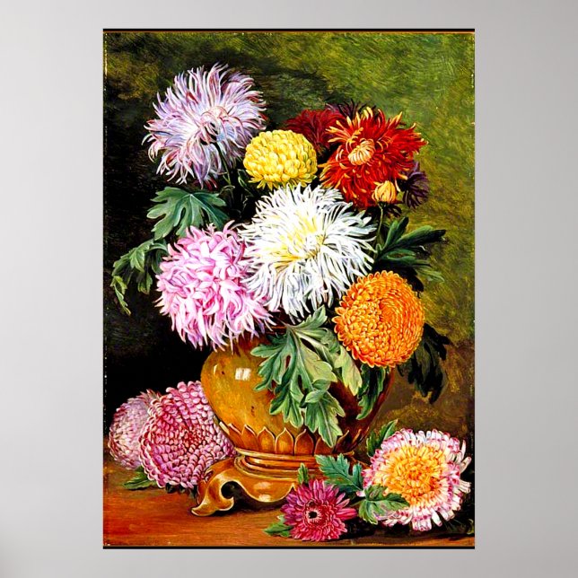 Poster Chrysanthèmes japonais, peinture d'art (Devant)