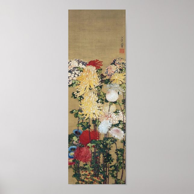 Poster Chrysanthemum, Hokusai (Devant)