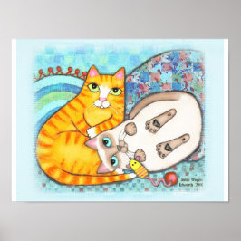Poster Chubby Tabby & Siamese Cat Cuddle