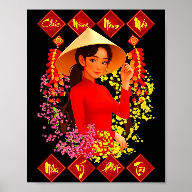 Poster Chuc Mung Nam Moi Tet Binh Ngo 2026 Vietnamese Gir (Devant)