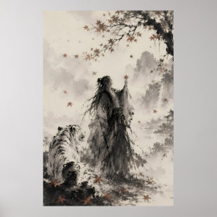 Poster Chuchotements d'Automne   Tigre Blanc et Encre de 