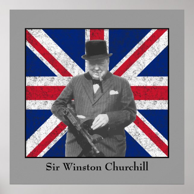 Poster Churchill Pose Avec Un Tommy Gun (Devant)