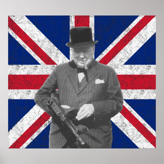 Poster Churchill Pose Avec Un Tommy Gun (Devant)