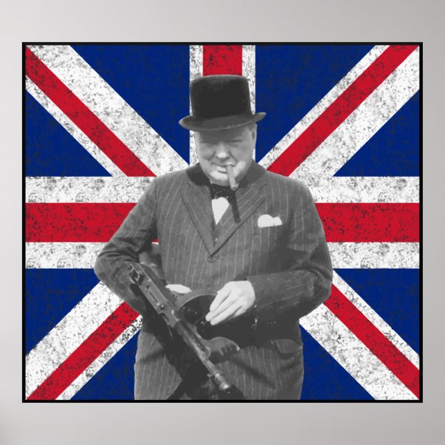 Poster Churchill Pose Avec Un Tommy Gun (Devant)