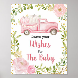 Poster Chute Citrouille rose Baby shower des souhaits pou