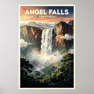 Poster Chute d'Ange Venezuela Voyage Rétro