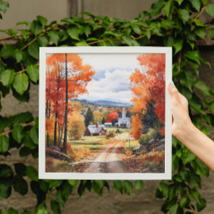 Poster Chute Dans La Petite Ville Du Vermont Paysage Aqua