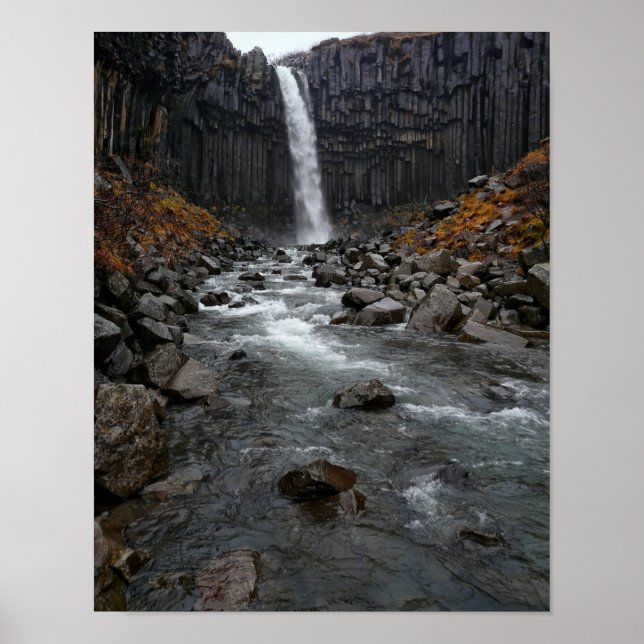Poster Chute d'eau de Svartifoss en Islande (Devant)
