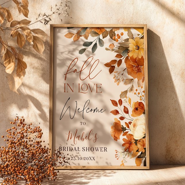 Poster Chute en amour Aquarelle Rustique Bienvenue nuptia (Fall In Love Watercolor Rustic Bridal Welcome Poster)