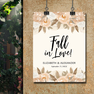 Poster Chute en Amour Fleurs de Pêche Mariage Bienvenue