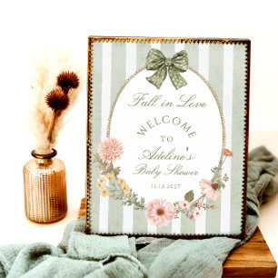 Poster Chute en amour Floral Vintage Baby shower Bienvenu