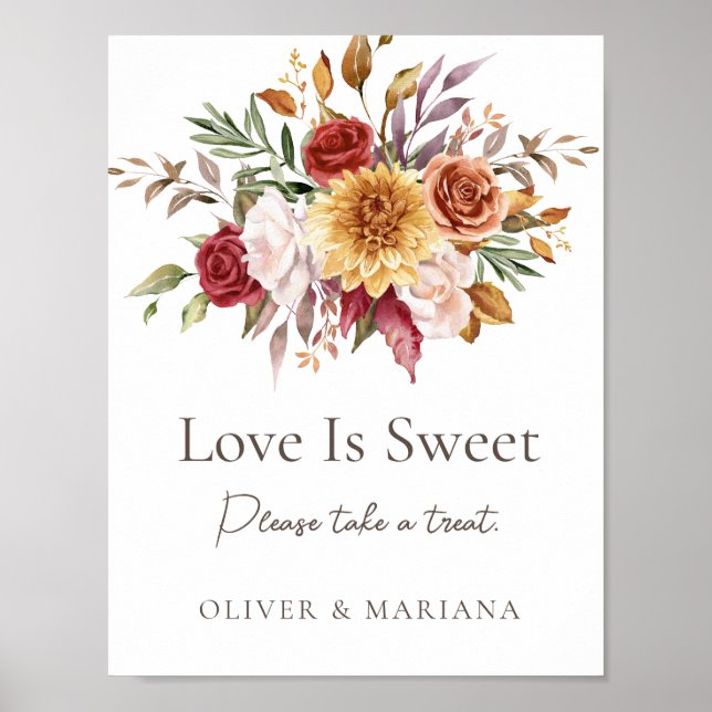 Poster Chute Floral Brown Blanc Mariage L'amour est doux  (Devant)