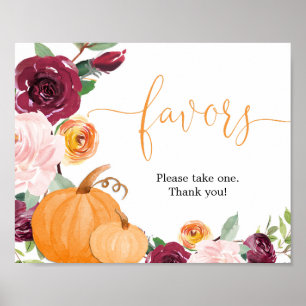 Poster Chute floral citrouille burgundy brush faveurs sig
