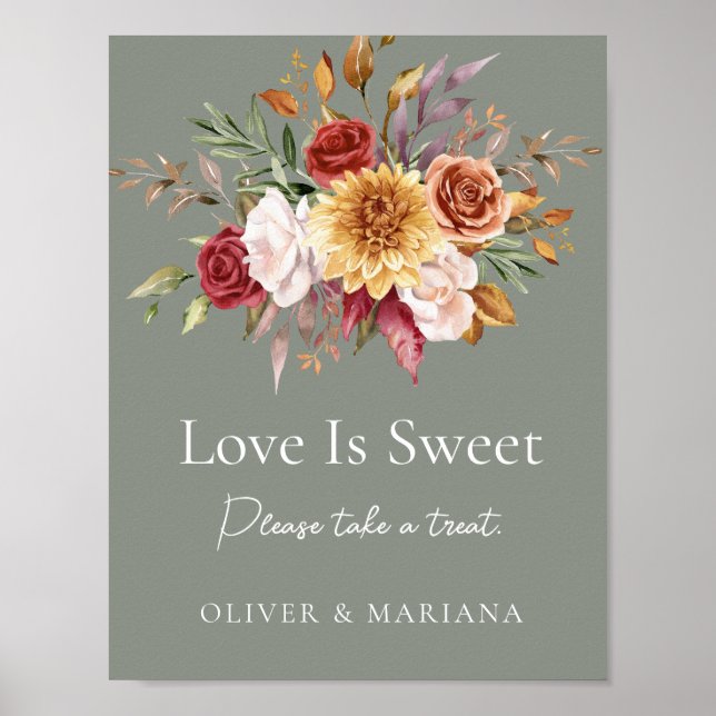 Poster Chute Florale Sage Vert Mariage L'amour est doux s (Devant)