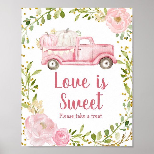 Poster Chute rose Citrouille Camion Love is Sweet Sign (Devant)