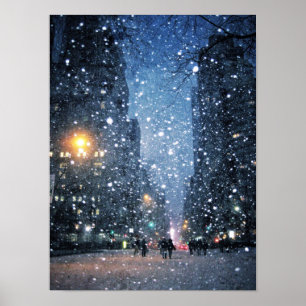 Poster Chutes de neige de ville de nuit