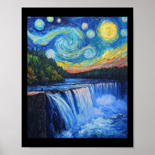 Poster Chutes du Niagara - Style Van Gogh - Nuit étoilée 