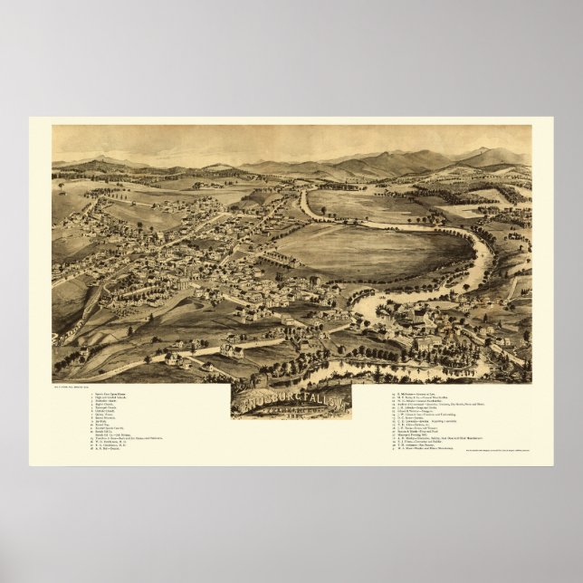 Poster Chutes Enosburg, VT Carte panoramique - 1892 (Devant)