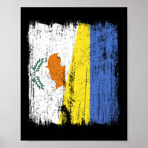 Poster Chypre Ukraine Demi-drapeau Chypriote ukrainien Pa