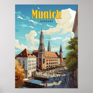 Poster Ciel bleu à Munich Allemagne Vintage voyage