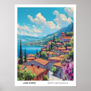 Poster Ciel bleu dans le lac Ohrid Nord Macédoine Voyage