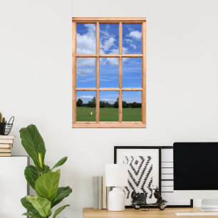 Poster Ciel bleu sur la vue du parc - Fausse fenêtre