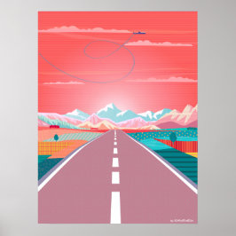 Poster Ciel de coucher de soleil d'été, Voyage sur la rou