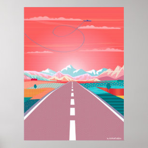 Poster Ciel de coucher de soleil d'été, Voyage sur la rou