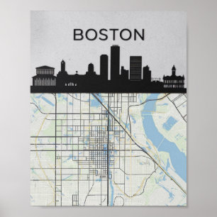 Poster Ciel de la ville de Boston Massachusetts avec cart