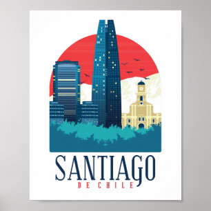 Poster Ciel de Santiago du Chili Vintage