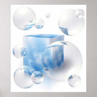 Poster ciel et nuages réfléchissant dans les bulles d'air
