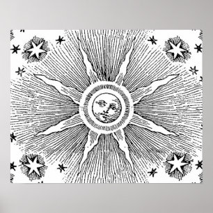Poster Ciel Nocturne Antique Étoiles Soleil Zodiaque Médi