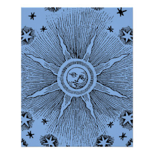 Poster Ciel Nocturne Antique Étoiles Soleil Zodiaque Médi