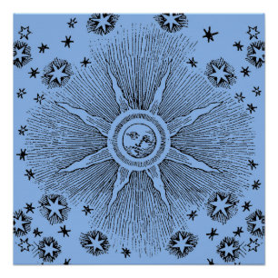 Poster Ciel Nocturne Antique Étoiles Soleil Zodiaque Médi