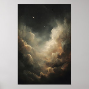 Poster Ciel nocturne de lune croissante Académie sombre C