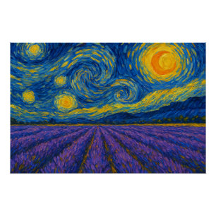 Poster Ciel nocturne torride sur le terrain de lavande