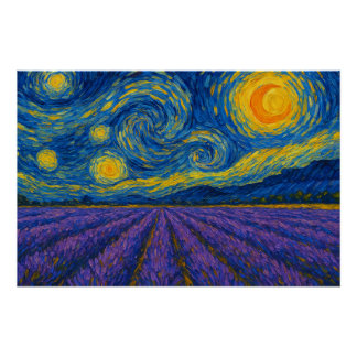 Poster Ciel nocturne torride sur le terrain de lavande