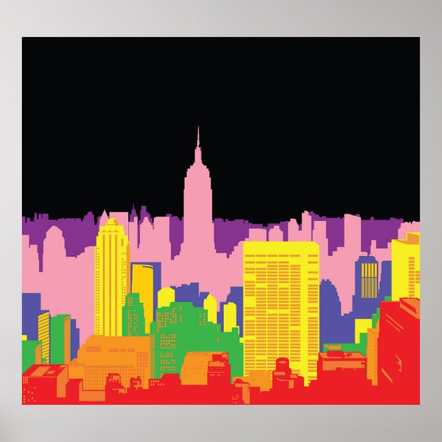 Poster Ciel urbain : Décor arc-en-ciel nocturne. (Devant)