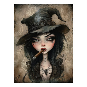 Poster Cigar Witch Brown gothique Halloween Art Imprimer