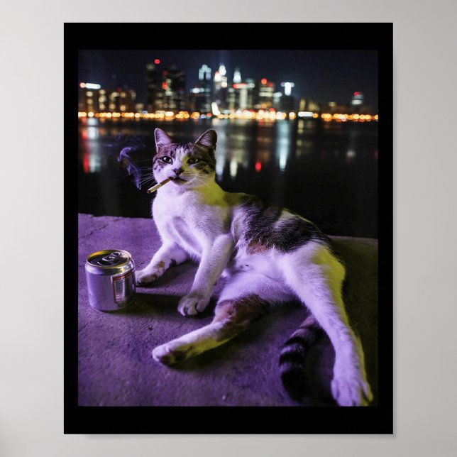 Poster Cigarette Kitten Drôle Fumer Chat Mème Bra Stupide (Devant)