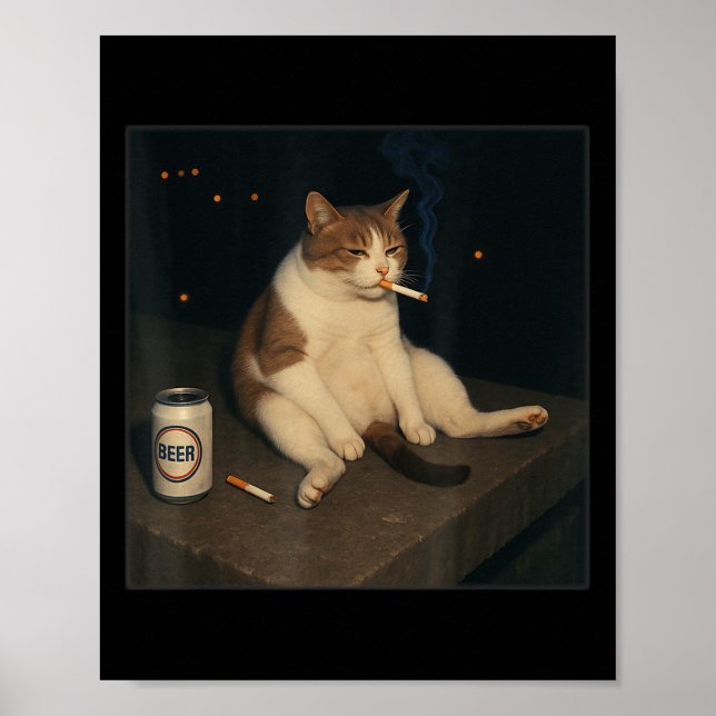 Poster Cigarette Kitten Drôle Fumer Mème Chat Stud (Devant)