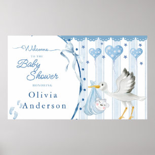 Poster Cigogne Bleue Baby Shower Personnalisé Mignon