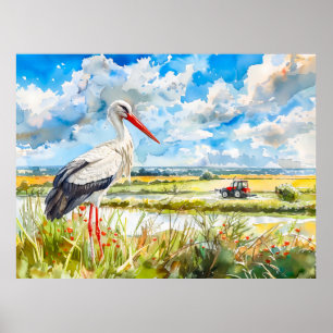 Poster Cigogne dans les champs d'été Havelland Style aqua