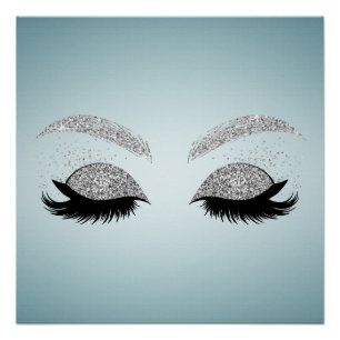 Poster Cils postiches faux pailletés argent adorables, Ma
