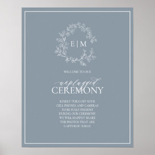 Poster Cimetière bleu Dusty Monogramme Mariage débranché