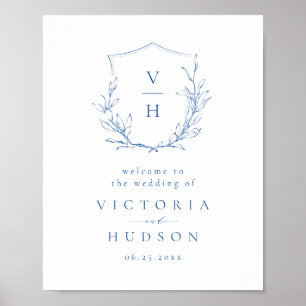 Poster Cimetière bleu monogramme mariage signe de bienven