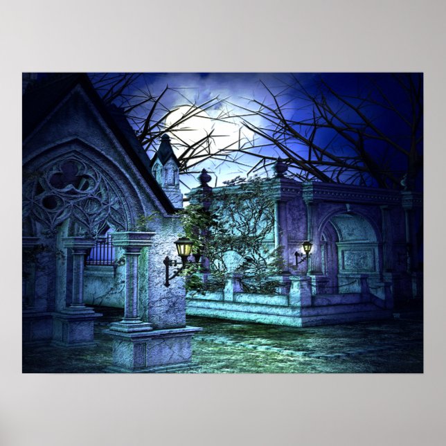 Poster Cimetière effrayant avec cimetière et tombes (Devant)